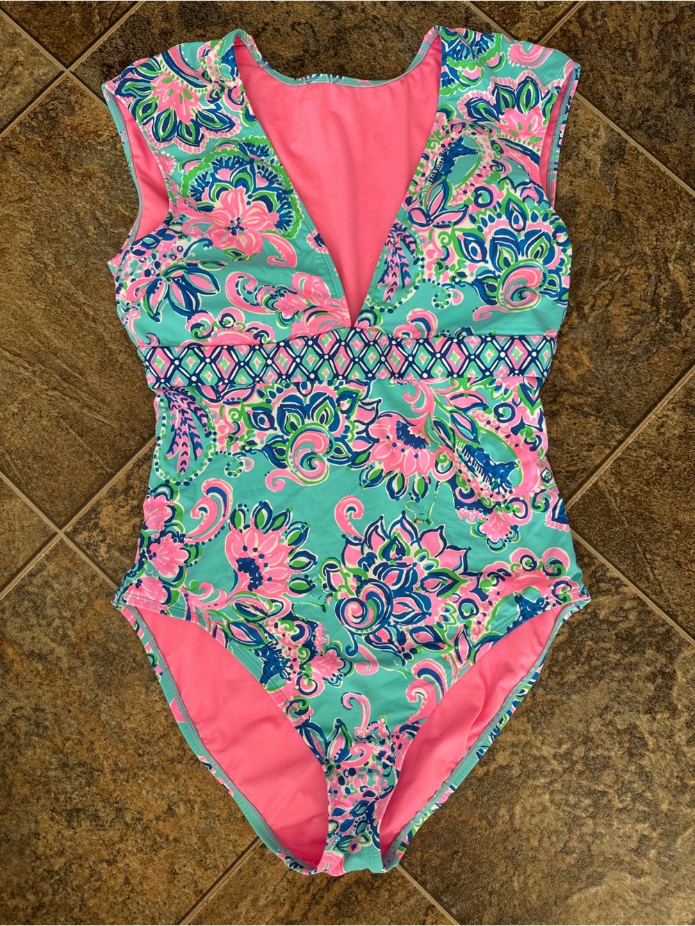 Lilly Pulitzer Imogen One-Piece Swimsuit- Blue Horizon Jungle Sunrise- Size 12
